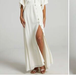 Showpo Elegant Cream Maxi Skirt with Buttons